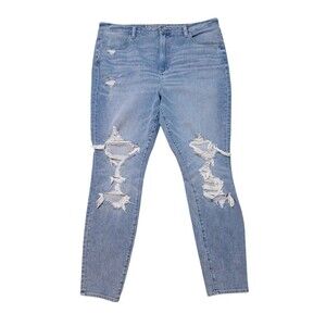 American Eagle Super Hi-Rise Jegging Light Wash Distressed Denim Women's Size 18